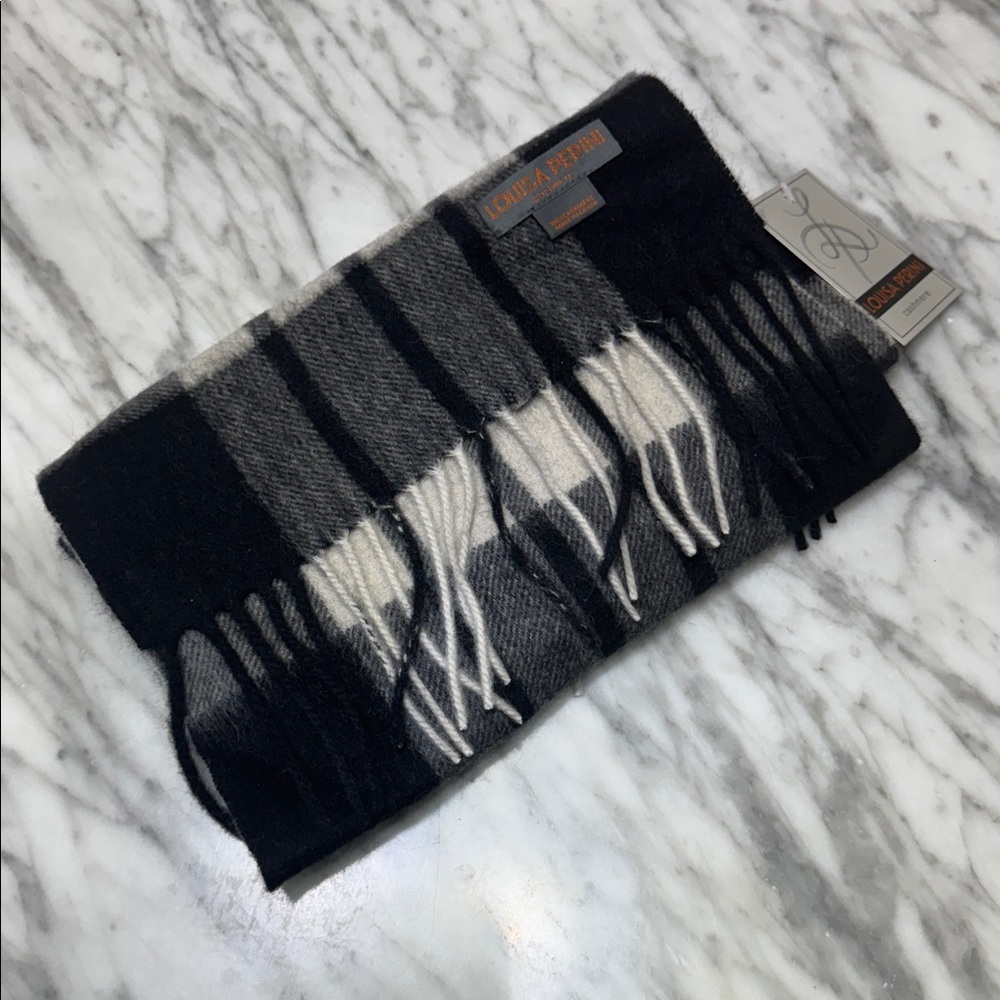 Louisa Perini, Plaid Cashmere Scarf, Black & Grey
